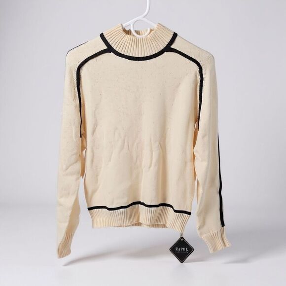 Apricot Colorblock Long Sleeve Turtleneck Women Small Knit Sweater Knit Pullover - Picture 4 of 9